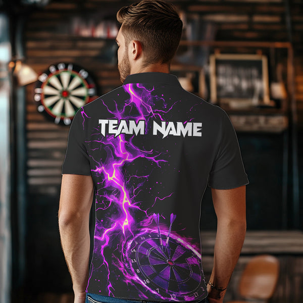 Men Darts Polo, Quarter Zip shirts Custom black and purple lightning thunder Darts Team Jerseys NQS9492