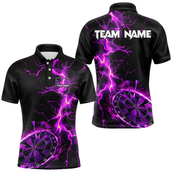 Men Darts Polo, Quarter Zip shirts Custom black and purple lightning thunder Darts Team Jerseys NQS9492