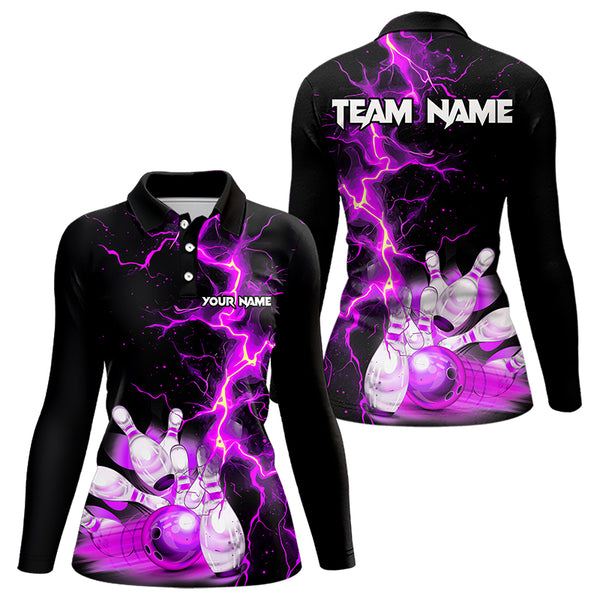 Women bowling shirts Custom purple lightning thunder Bowling Team Jersey, gift for team Bowlers NQS9493