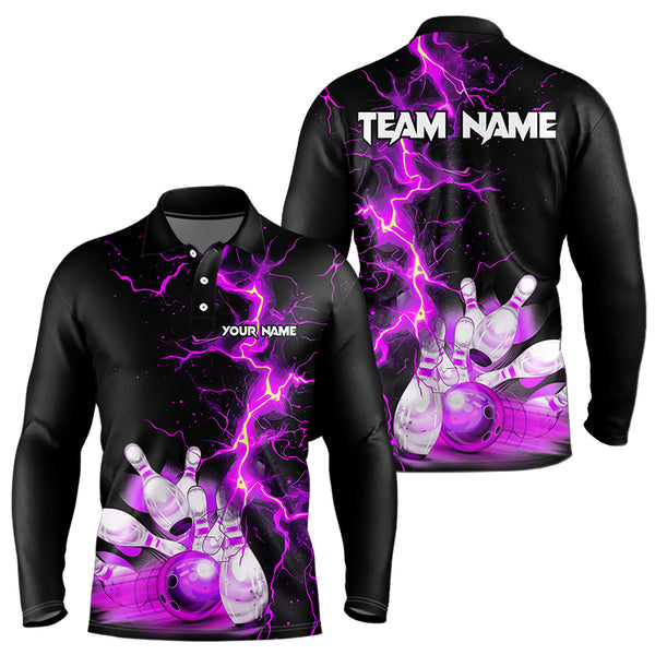 Mens bowling shirts Custom purple lightning thunder Bowling Team Jersey, gift for team Bowlers NQS9493