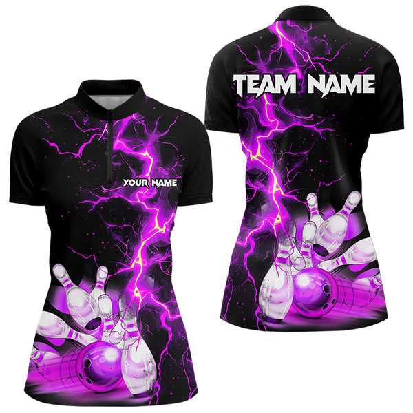 Women bowling shirts Custom purple lightning thunder Bowling Team Jersey, gift for team Bowlers NQS9493