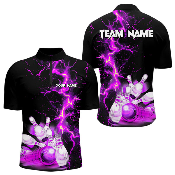 Mens bowling shirts Custom purple lightning thunder Bowling Team Jersey, gift for team Bowlers NQS9493
