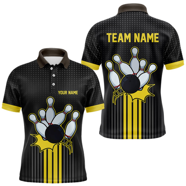Black and Yellow Bowling Polo, Quarter Zip Shirt For Men Custom Team Mens Bowling Jersey NQS9652
