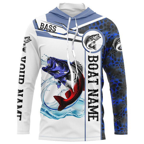 Bass Fishing blue camo American Flag Custom name & boat name performance Long Sleeve Fishing Shirts NQS5190