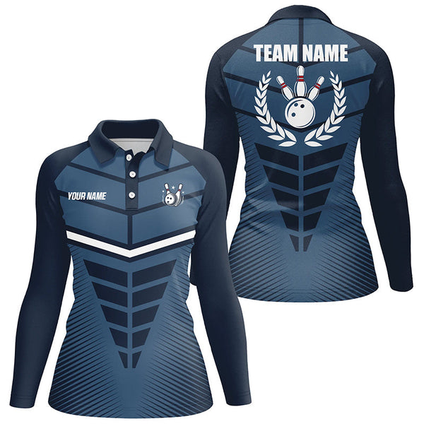 Navy Blue Bowling Team league jerseys custom Women Bowling Polo Shirts, gifts for bowling team NQS7444