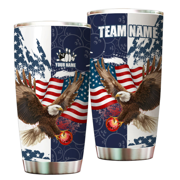 Red, White and Blue American Flag custom Bowling Camo Eagle Bowling Stainless Steel Tumbler Cup NQS9862