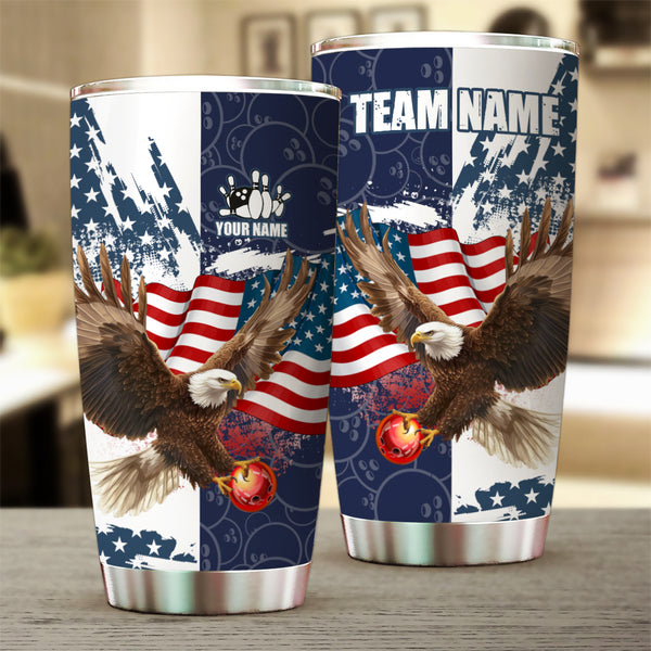 Red, White and Blue American Flag custom Bowling Camo Eagle Bowling Stainless Steel Tumbler Cup NQS9862