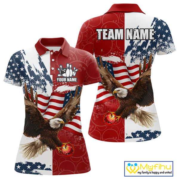 American Flag Eagle Bowling Shirts For Women Custom Patriotic Red Camo Bowling Team Jerseys NQS9864