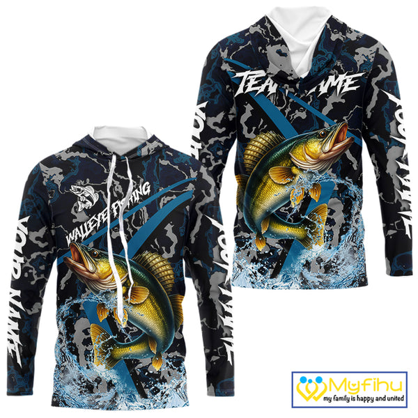 Custom Walleye Fishing Camo Long Sleeve Fishing Shirts, Personalized Walleye Fishing Team Jerseys NQS9938
