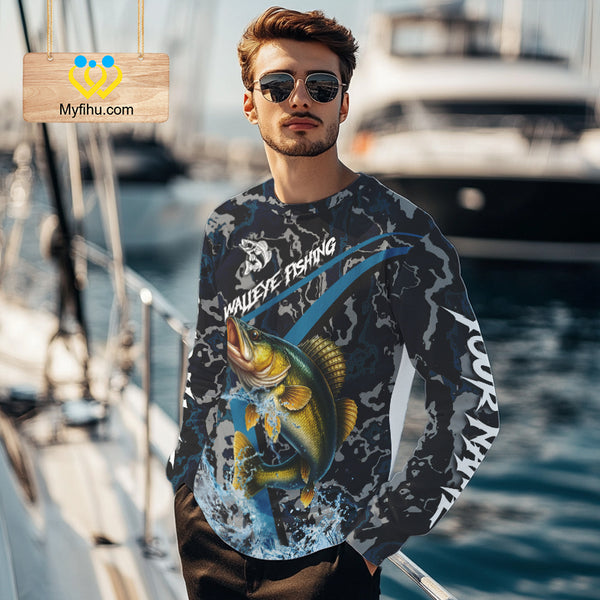 Custom Walleye Fishing Camo Long Sleeve Fishing Shirts, Personalized Walleye Fishing Team Jerseys NQS9938