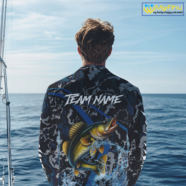 Custom Walleye Fishing Camo Long Sleeve Fishing Shirts, Personalized Walleye Fishing Team Jerseys NQS9938