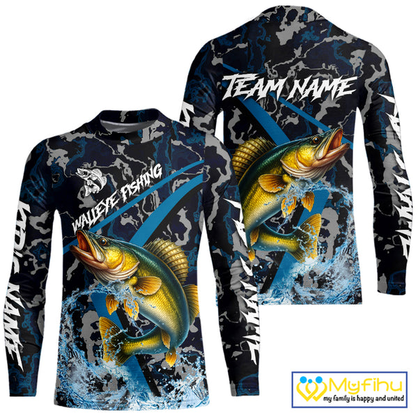 Custom Walleye Fishing Camo Long Sleeve Fishing Shirts, Personalized Walleye Fishing Team Jerseys NQS9938