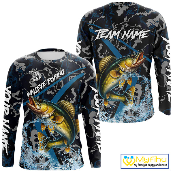 Custom Walleye Fishing Camo Long Sleeve Fishing Shirts, Personalized Walleye Fishing Team Jerseys NQS9938