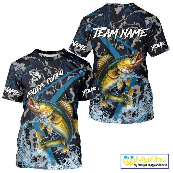 Custom Walleye Fishing Camo Long Sleeve Fishing Shirts, Personalized Walleye Fishing Team Jerseys NQS9938
