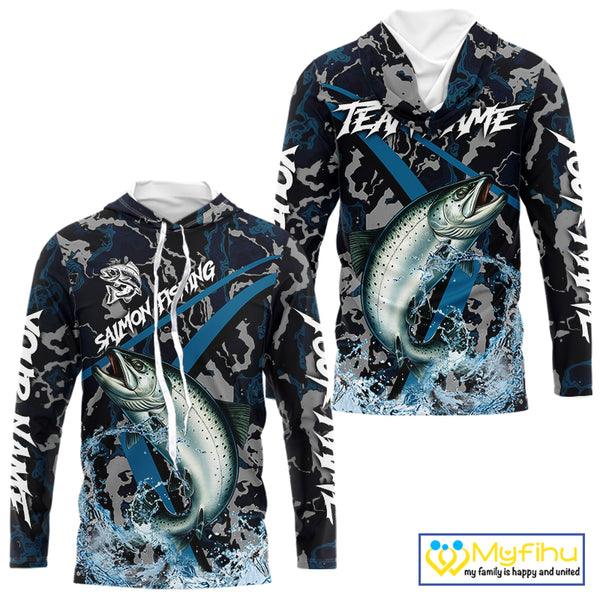 Custom Chinook Salmon Fishing Camo Long Sleeve Fishing Shirts, Personalized Salmon Fishing Team Jersey NQS9939