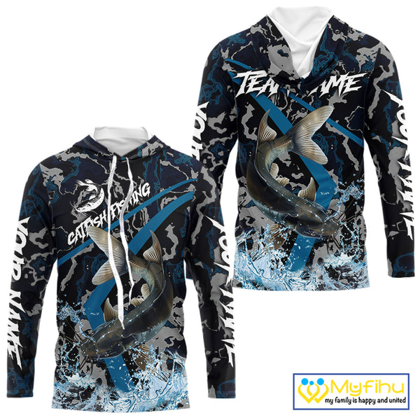 Custom Catfish Fishing Camo Long Sleeve Fishing Shirts, Personalized Catfish Fishing Team Jersey NQS9940