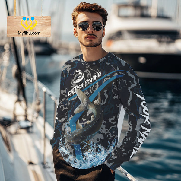 Custom Catfish Fishing Camo Long Sleeve Fishing Shirts, Personalized Catfish Fishing Team Jersey NQS9940