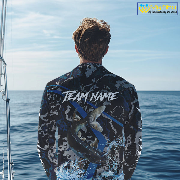 Custom Catfish Fishing Camo Long Sleeve Fishing Shirts, Personalized Catfish Fishing Team Jersey NQS9940