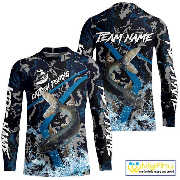 Custom Catfish Fishing Camo Long Sleeve Fishing Shirts, Personalized Catfish Fishing Team Jersey NQS9940