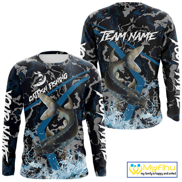 Custom Catfish Fishing Camo Long Sleeve Fishing Shirts, Personalized Catfish Fishing Team Jersey NQS9940