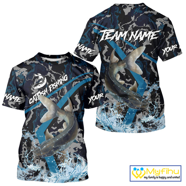 Custom Catfish Fishing Camo Long Sleeve Fishing Shirts, Personalized Catfish Fishing Team Jersey NQS9940