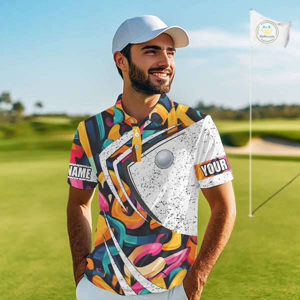 Mens golf polo shirts colorful pattern custom team golf shirts, golf tops for men NQS10088