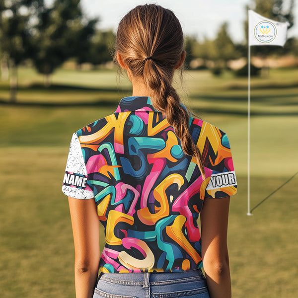 Women golf polo shirts colorful pattern custom team golf shirts, golf tops for ladies NQS10088