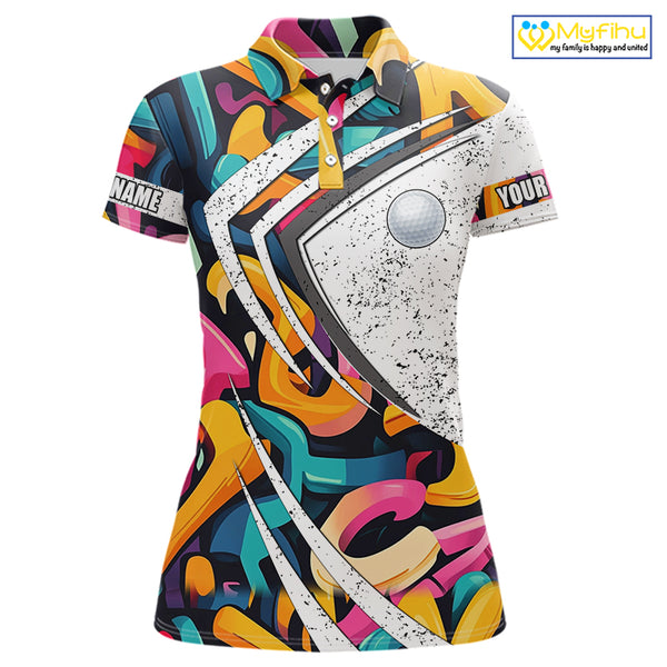 Women golf polo shirts colorful pattern custom team golf shirts, golf tops for ladies NQS10088