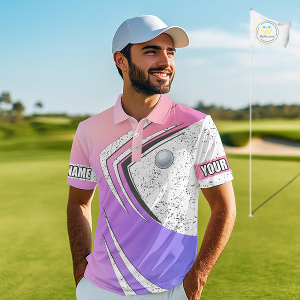 Mens golf polo shirts purple gradient pattern custom team golf shirts, golf tops for men NQS10089