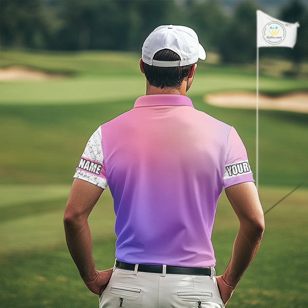 Mens golf polo shirts purple gradient pattern custom team golf shirts, golf tops for men NQS10089