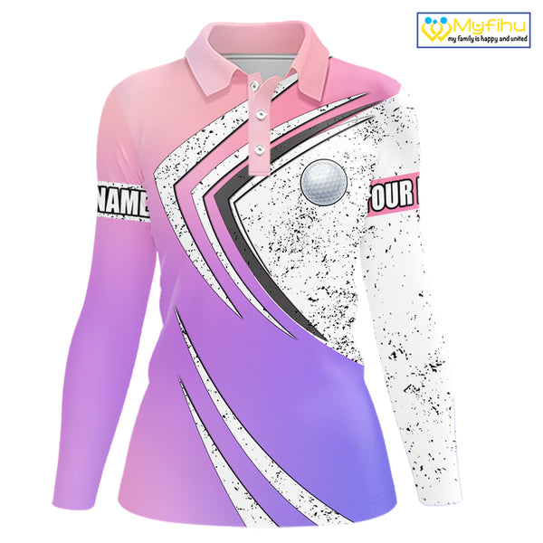 Women golf polo shirts purple gradient pattern custom team golf shirts, golf tops for ladies NQS10089