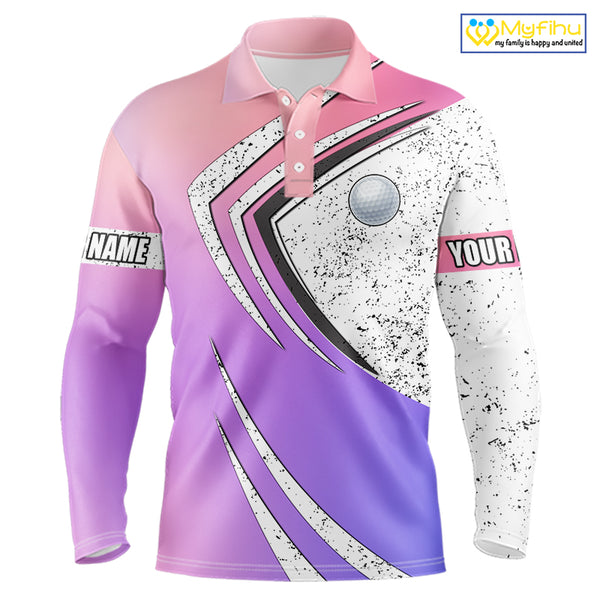 Mens golf polo shirts purple gradient pattern custom team golf shirts, golf tops for men NQS10089