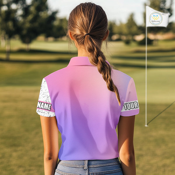 Women golf polo shirts purple gradient pattern custom team golf shirts, golf tops for ladies NQS10089