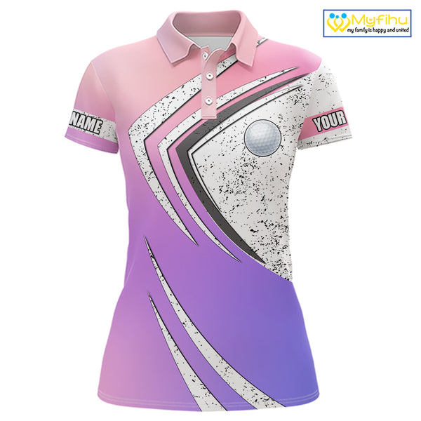 Women golf polo shirts purple gradient pattern custom team golf shirts, golf tops for ladies NQS10089