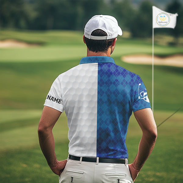 Blue argyle white Men golf polo shirt custom I was one under today one under a tree, a bush and water NQS10090