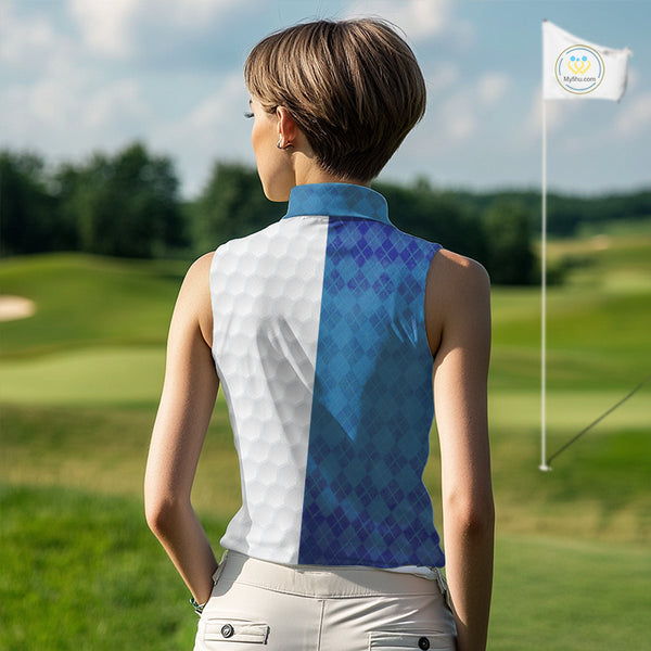 Blue white Womens Sleeveless polo shirt custom I was one under today one under a tree, a bush & water NQS10090