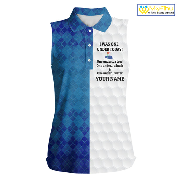 Blue white Womens Sleeveless polo shirt custom I was one under today one under a tree, a bush & water NQS10090