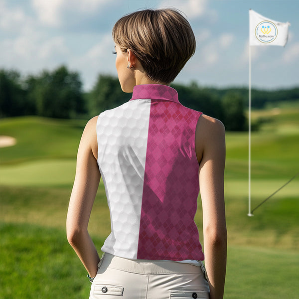 Pink white Womens Sleeveless polo shirt custom I was one under today one under a tree, a bush & water NQS10091