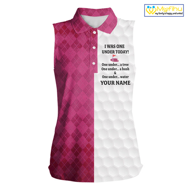Pink white Womens Sleeveless polo shirt custom I was one under today one under a tree, a bush & water NQS10091