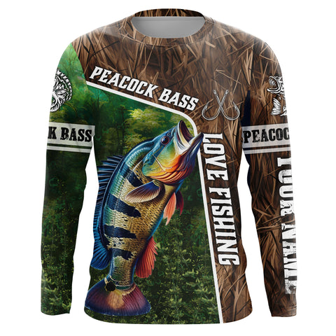 Personalized Peacock bass Fishing Shirts, Love Fishing Camo fish on 3D All Over Printed Shirts NQS5901