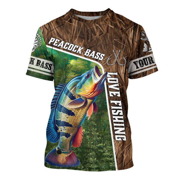 Personalized Peacock bass Fishing Shirts, Love Fishing Camo fish on 3D All Over Printed Shirts NQS5901