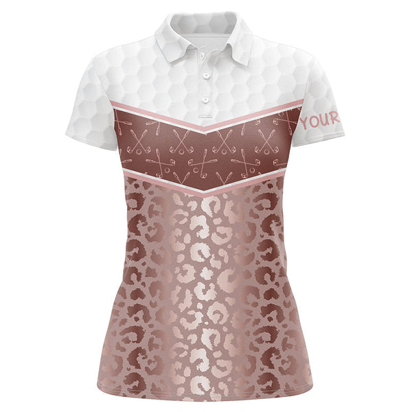 Pink leopard Pattern white golf ball skin Womens golf polo shirts Custom Golf Apparel For Ladies NQS8212