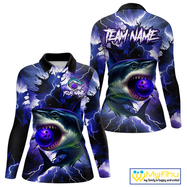 Purple Lightning thunder Shark Bowling Shirts for Women Custom Team Shark Bowling League Jersey NQS10418