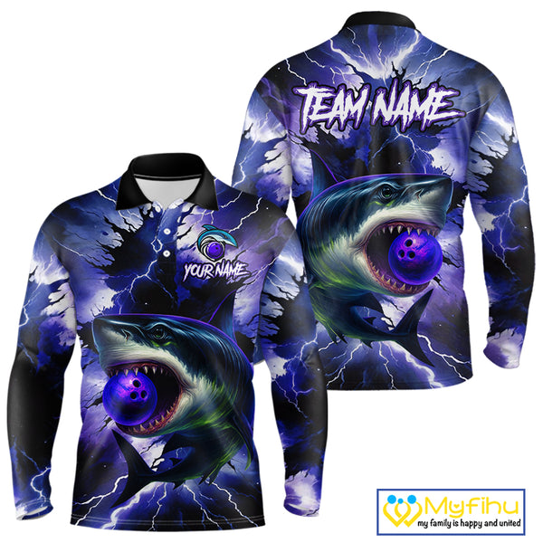 Purple Lightning thunder Shark Bowling Shirts for Men Custom Team Shark Bowling League Jersey NQS10418