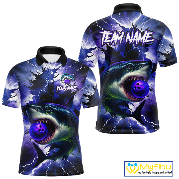 Purple Lightning thunder Shark Bowling Shirts for Men Custom Team Shark Bowling League Jersey NQS10418