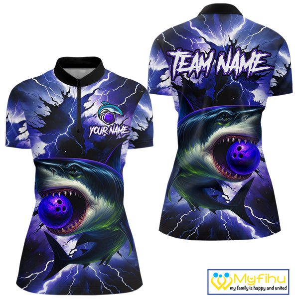Purple Lightning thunder Shark Bowling Shirts for Women Custom Team Shark Bowling League Jersey NQS10418
