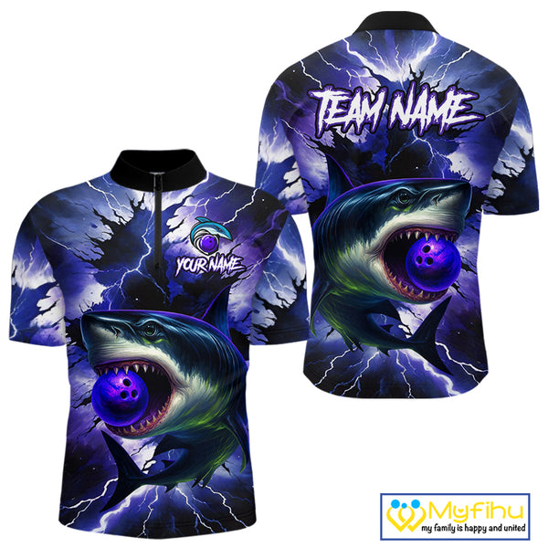 Purple Lightning thunder Shark Bowling Shirts for Men Custom Team Shark Bowling League Jersey NQS10418