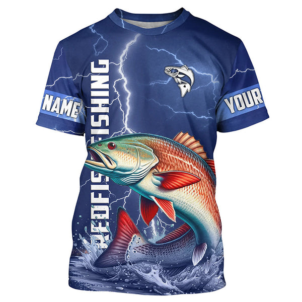 Redfish drum Fishing blue lightning jerseys custom performance Long Sleeve tournament fishing shirts NQS6330