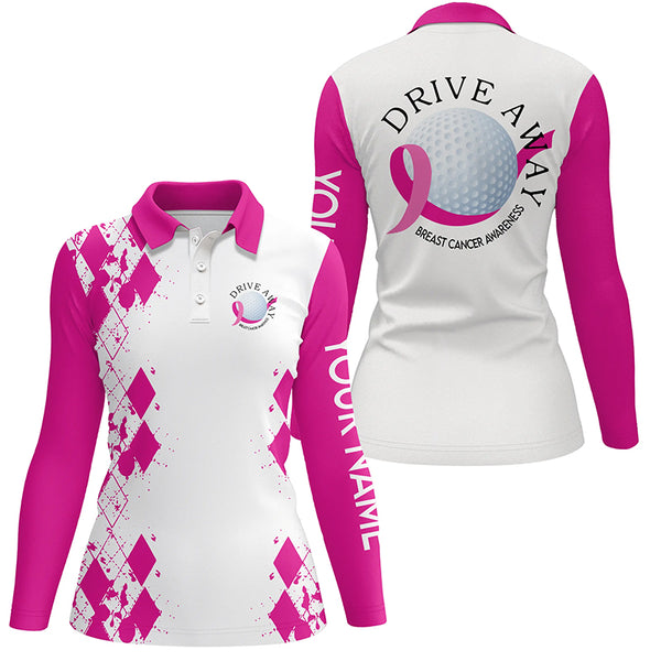 Pink white Womens golf polo shirts custom drive away breast cancer awareness tournament golf tops NQS6336