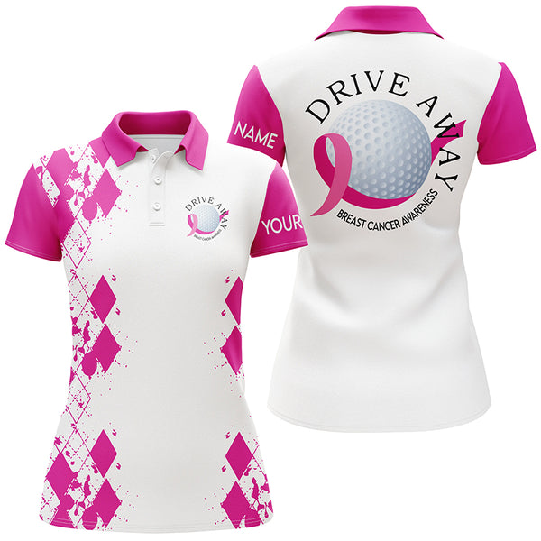 Pink white Womens golf polo shirts custom drive away breast cancer awareness tournament golf tops NQS6336